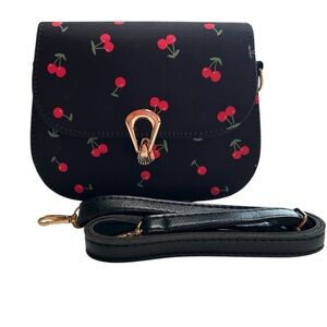 Cherry Print Black Crossbody Bag